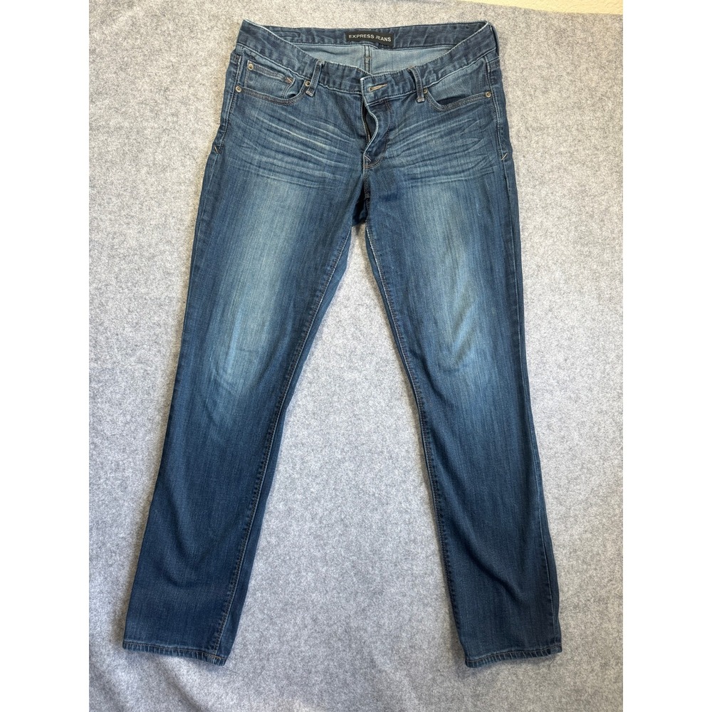 Express Jeans Womens 10R Low Rise Skinny Blue Stretch Faded Denim Pants 32x31